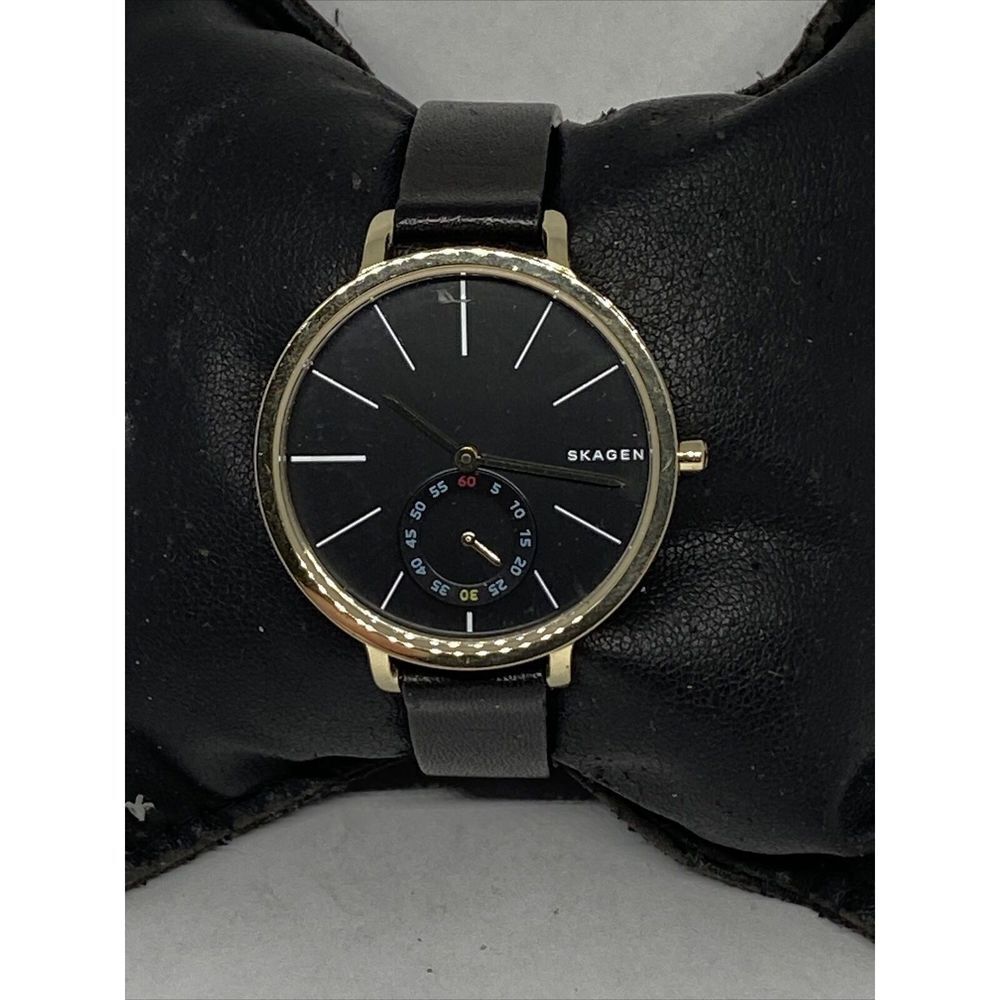 Skagen Hagen SKW2354 Women's Black Leather Analog Black Dial Quartz Watch DV188